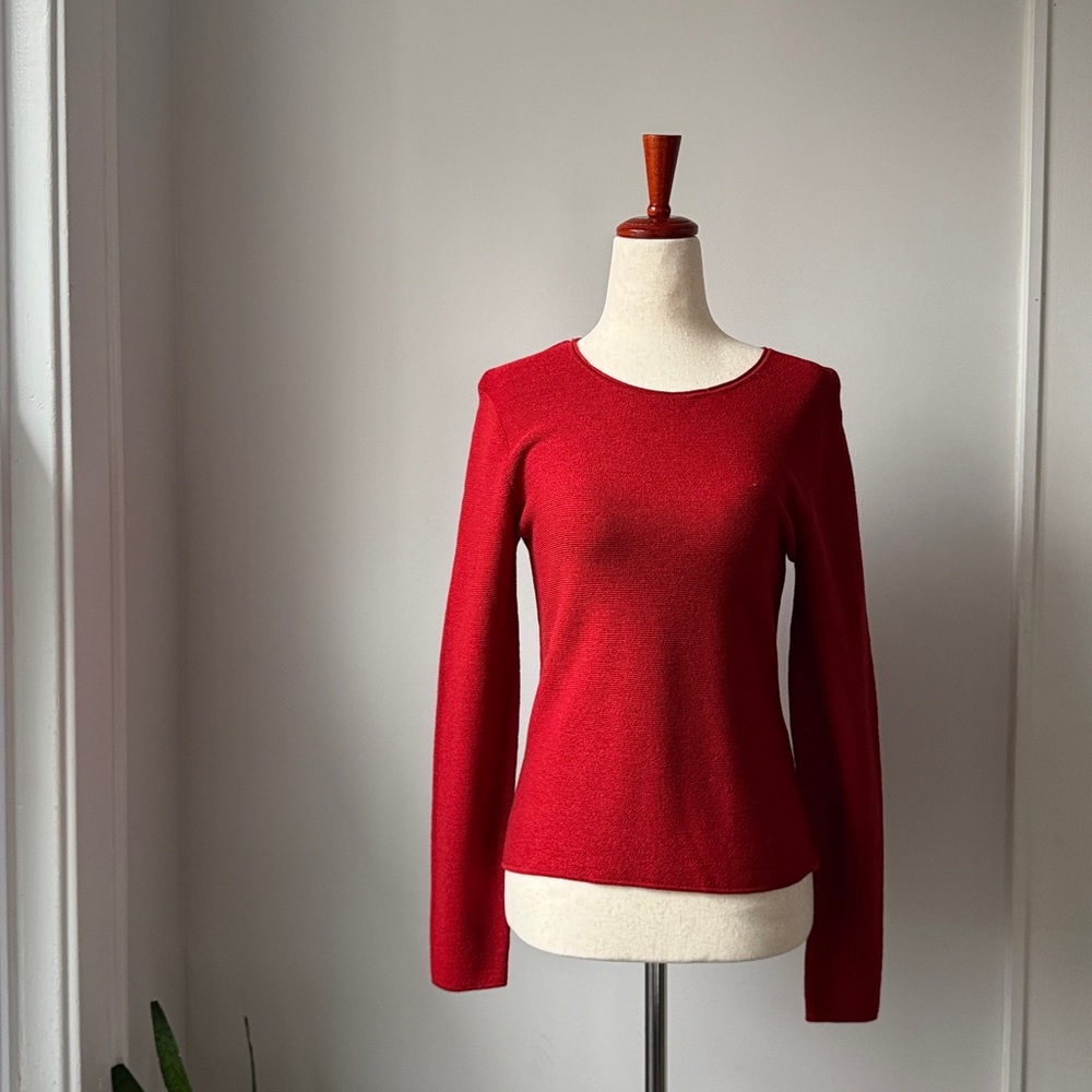 Red Women's Sweater Size XS Italian Yarn Classic Knit Long Sleeve Wool Top